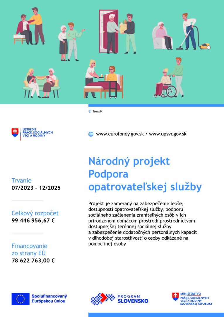 Plagát k Národníému projektu Poskytovanie opatrovateľskej služby